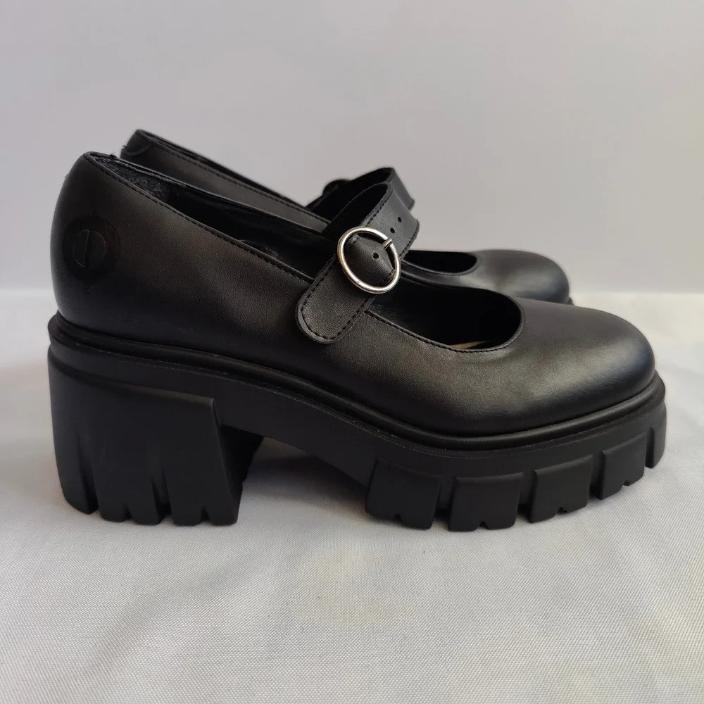 Altercore Margot Black Chunky Platform Mary Janes Lug Sole Vegan Alt Goth 37 / 7